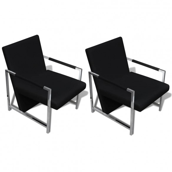 Fauteuils lot de 2 avec cadre chromé noir similicuir