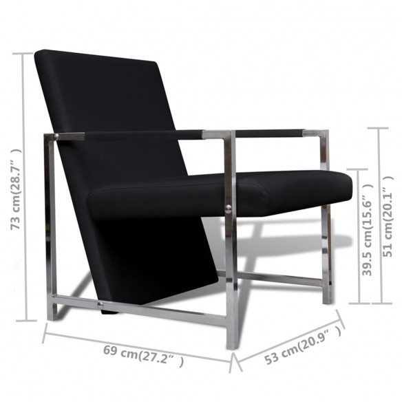 Fauteuils lot de 2 avec cadre chromé noir similicuir