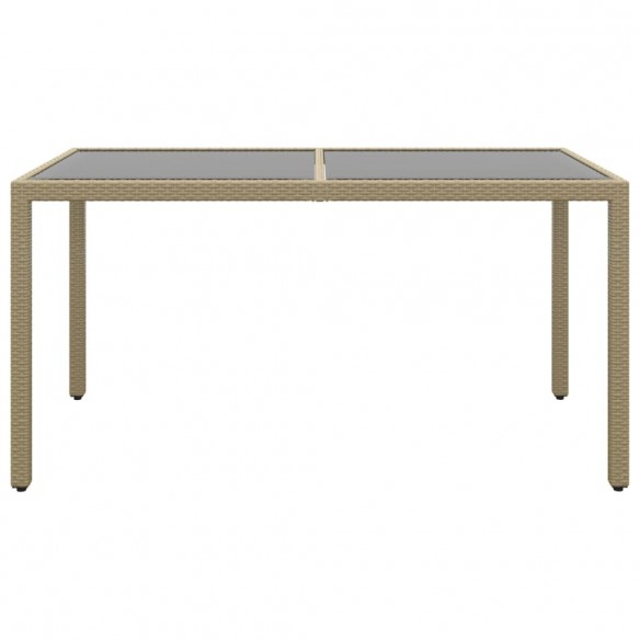 Table de jardin 150x90x75 cm Verre trempé/résine tressée Beige