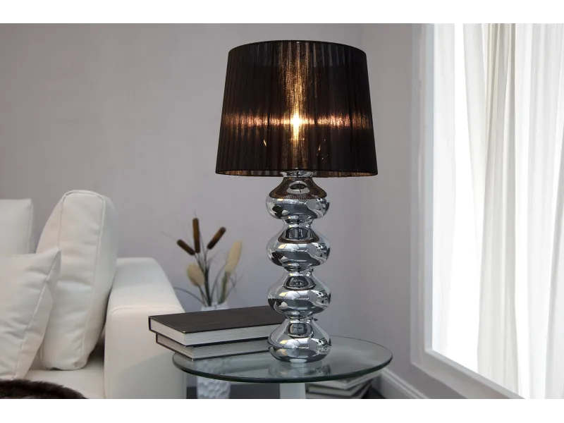 Lampe en acier chromé de 70 cm avec abat-jour noir