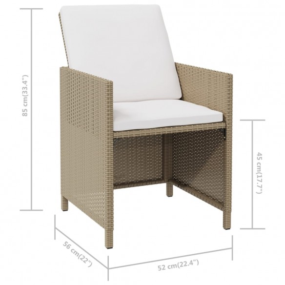 Chaises de jardin avec coussins 4 pcs Résine tressée Beige