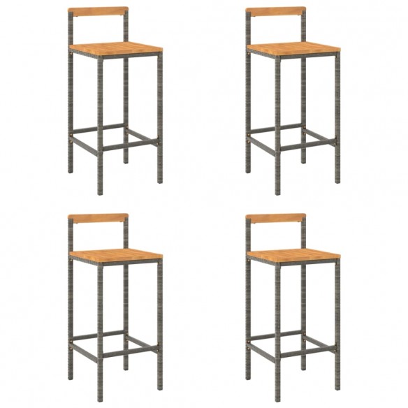 Tabourets de bar 4 pcs gris résine tressée et bois d'acacia