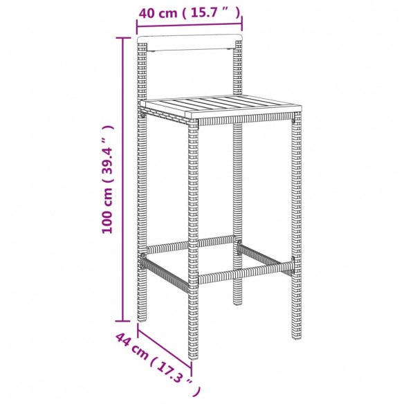 Tabourets de bar 4 pcs gris résine tressée et bois d'acacia