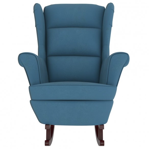 Fauteuil à bascule et pieds en bois massif d'hévéa Bleu Velours