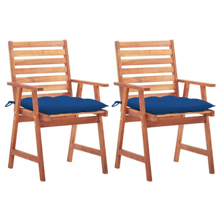 Chaises à dîner d'extérieur 2 pcs avec coussins Acacia massif