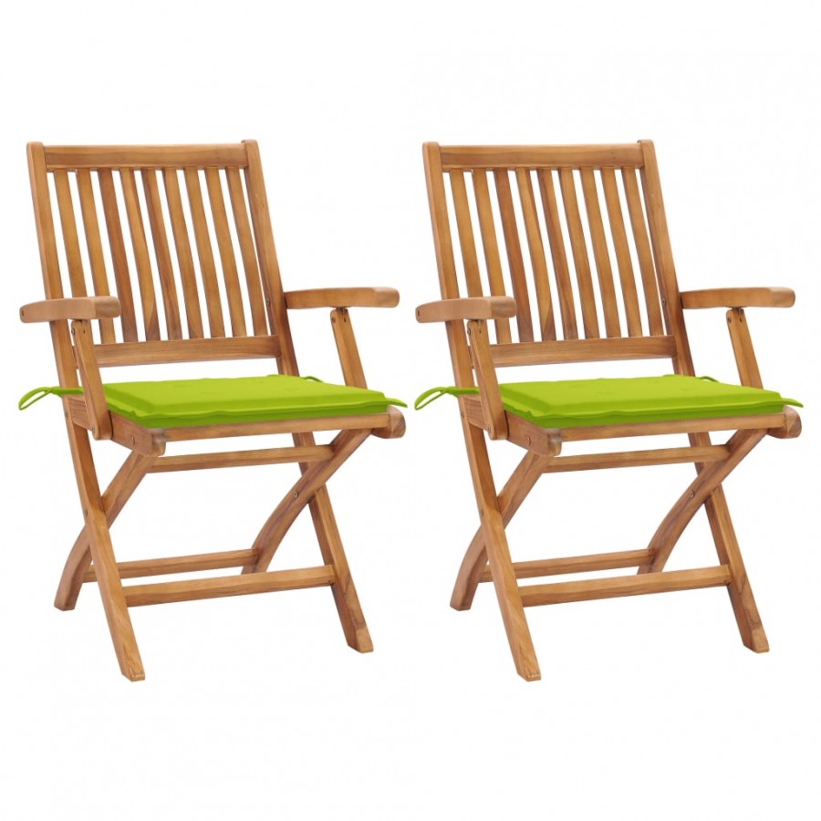 Chaises de jardin 2 pcs avec coussins vert vif Bois de teck