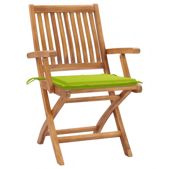 Chaises de jardin 2 pcs avec coussins vert vif Bois de teck