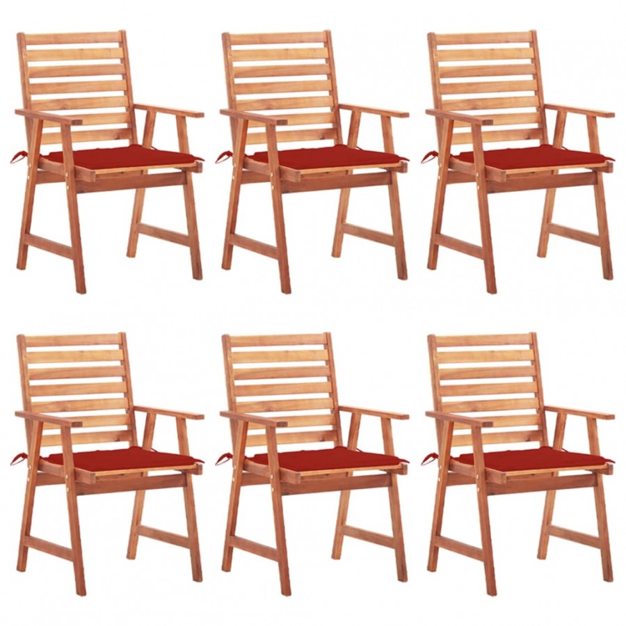 Chaises à dîner d'extérieur 6 pcs avec coussins Acacia massif