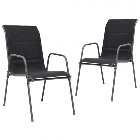 Chaises empilables de jardin 2 pcs Acier et textilène Noir