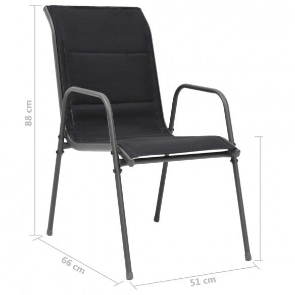 Chaises empilables de jardin 2 pcs Acier et textilène Noir