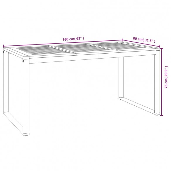 Table de jardin et pieds en forme de U 160x80x75 cm bois acacia