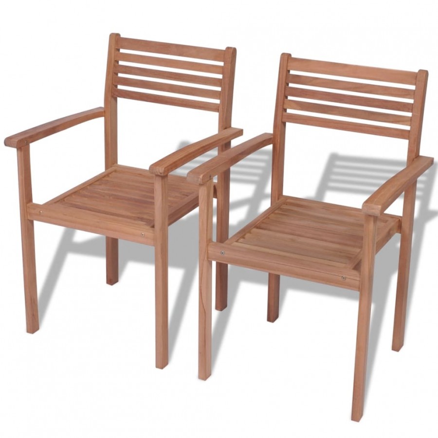 Chaises empilables de jardin 2 pcs Bois de teck solide