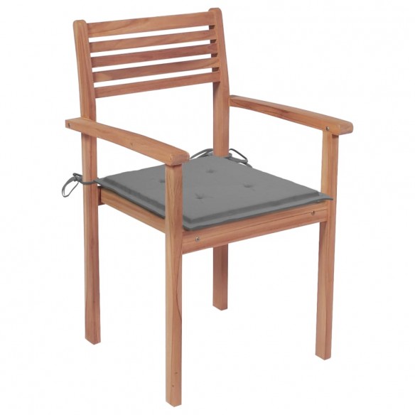 Chaises de jardin 2 pcs avec coussins gris Bois de teck massif