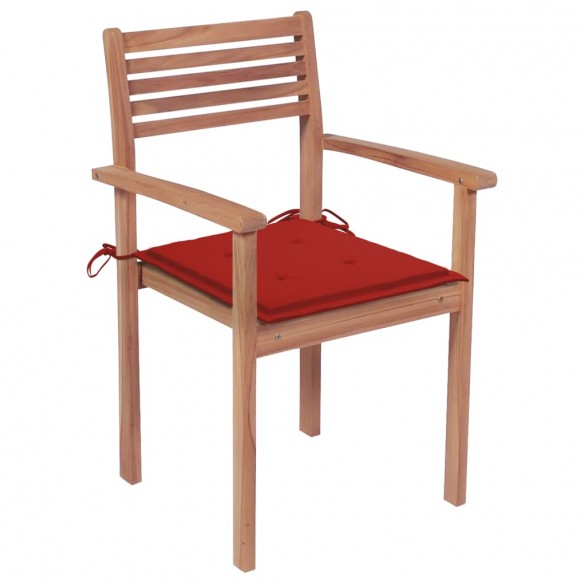 Chaises de jardin 2 pcs avec coussins rouge Bois de teck massif