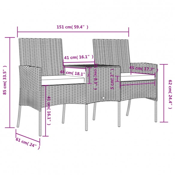 Canapé de jardin 2 places et table basse Résine tressée Marron