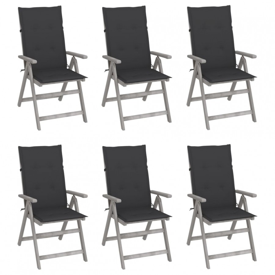 Chaises inclinables de jardin 6 pcs avec coussins Bois d'acacia