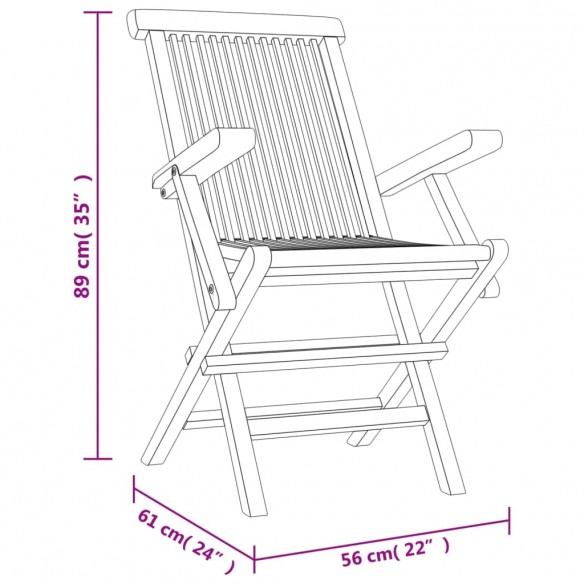 Chaises de jardin pliantes 2pcs gris 56x61x89cm bois de teck