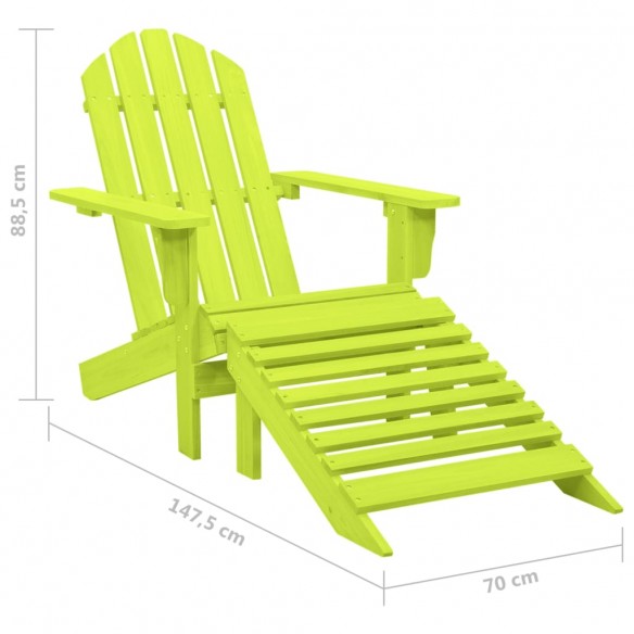 Chaise de jardin Adirondack avec pouf Bois de sapin solide Vert