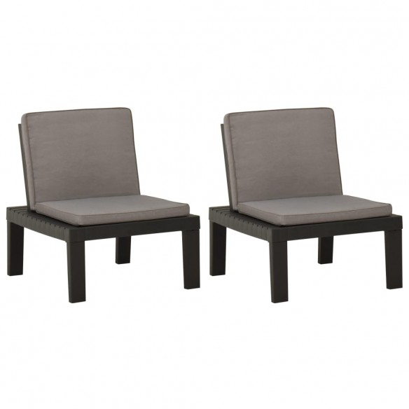 Chaises de salon de jardin avec coussins 2 pcs Plastique Gris