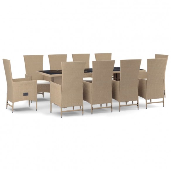 Ensemble à manger de jardin et coussins 11 pcs beige poly rotin