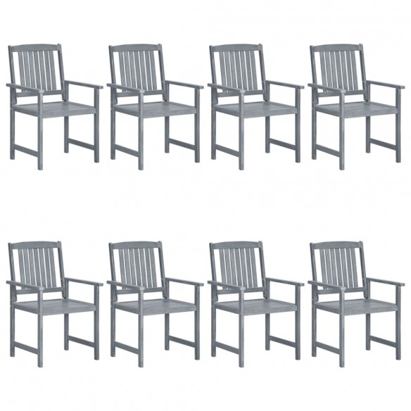 Chaises de jardin avec coussins 8 pcs Bois d'acacia solide Gris