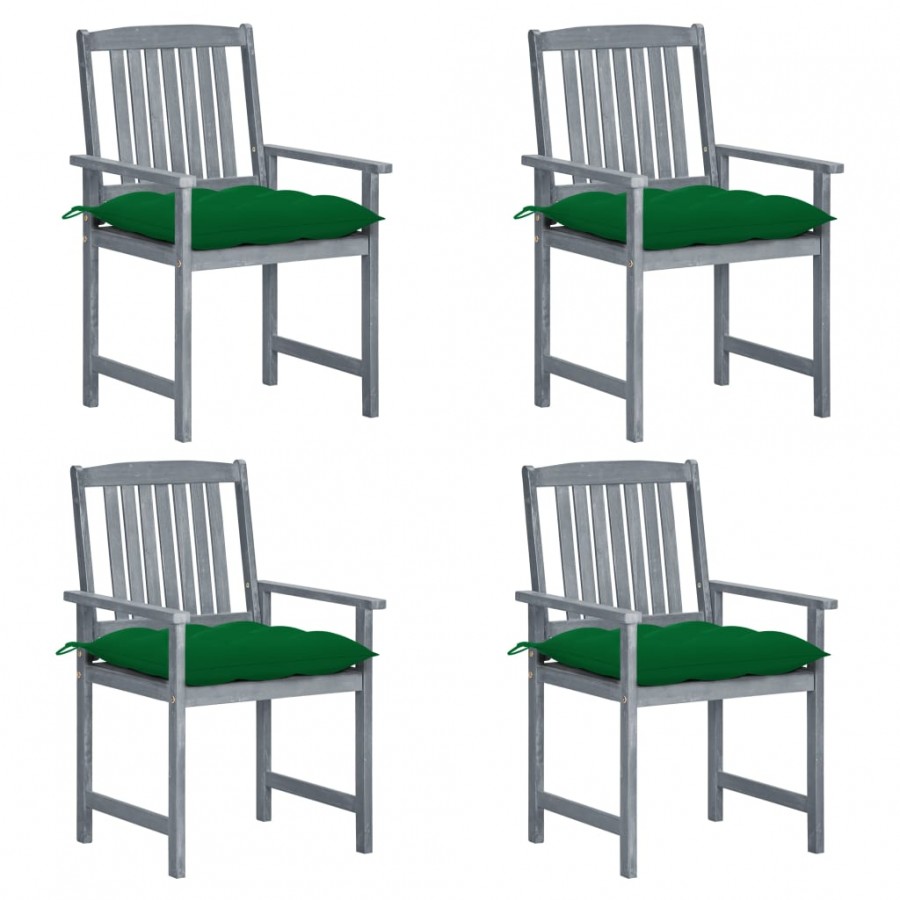 Chaises de jardin avec coussins 4 pcs Gris Bois d'acacia massif