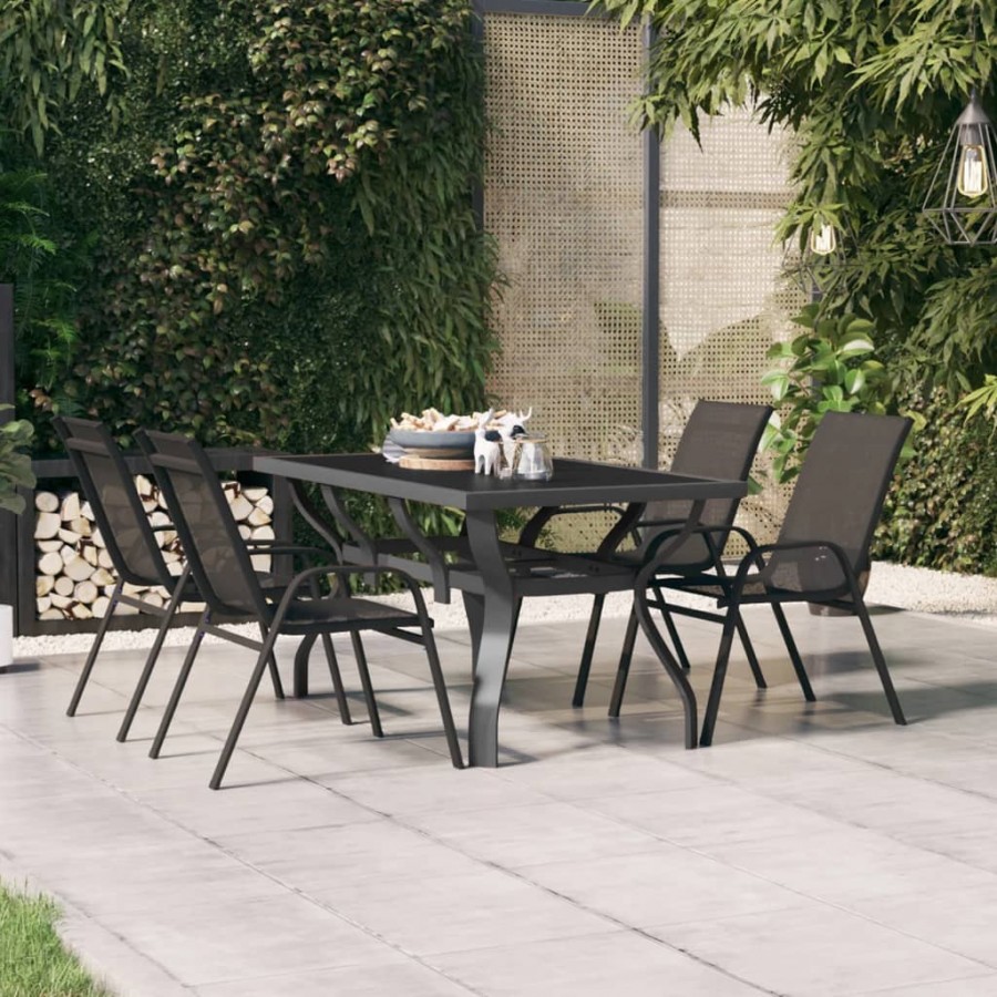 Table de jardin Gris et noir 140x70x70 cm Acier et verre