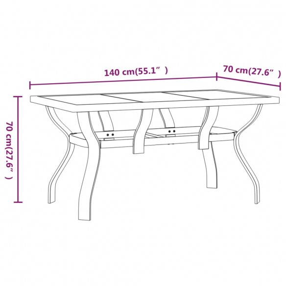 Table de jardin Gris et noir 140x70x70 cm Acier et verre