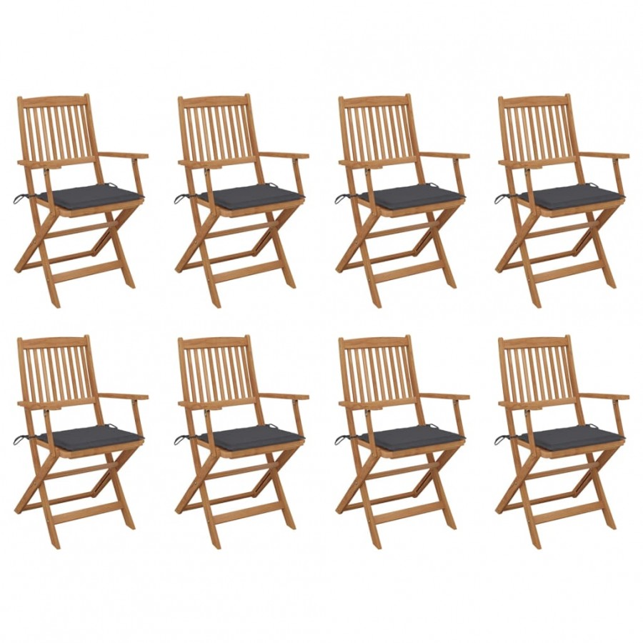 Chaises pliables d'extérieur avec coussins 8 pcs Bois d'acacia