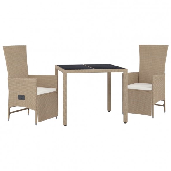 Ensemble à manger de jardin et coussins 3 pcs Beige poly rotin