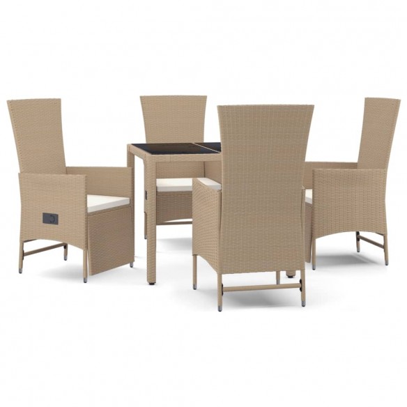 Ensemble à manger de jardin avec coussins 5pcs Beige poly rotin