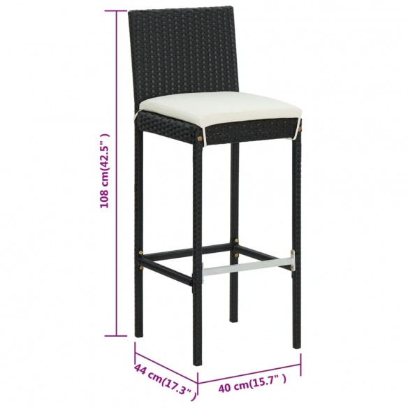 Tabourets de bar avec coussins 6 pcs noir résine tressée