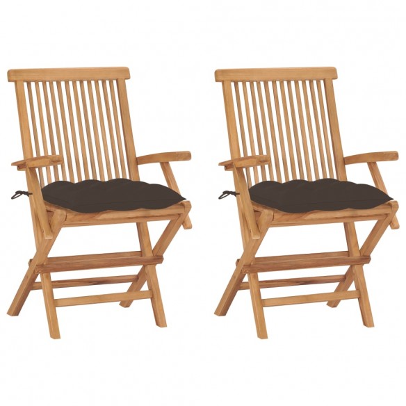 Chaises de jardin avec coussins taupe 2 pcs Bois de teck massif