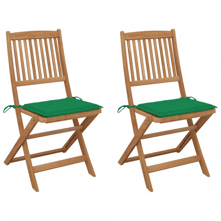 Chaises pliables de jardin 2 pcs avec coussins Bois d'acacia