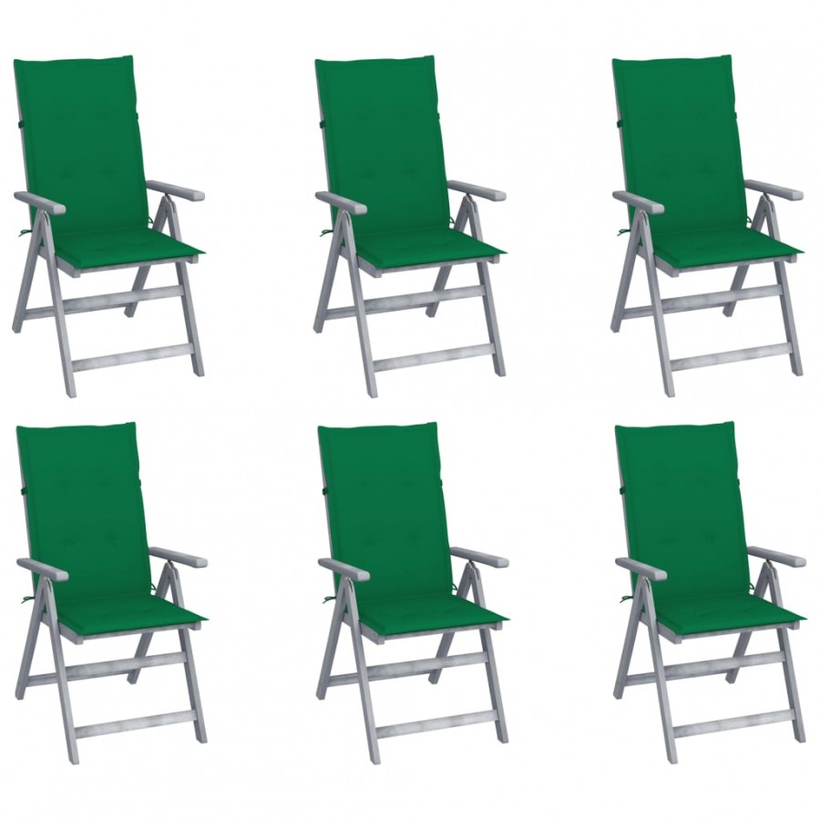 Chaises inclinables de jardin 6 pcs avec coussins Bois d'acacia