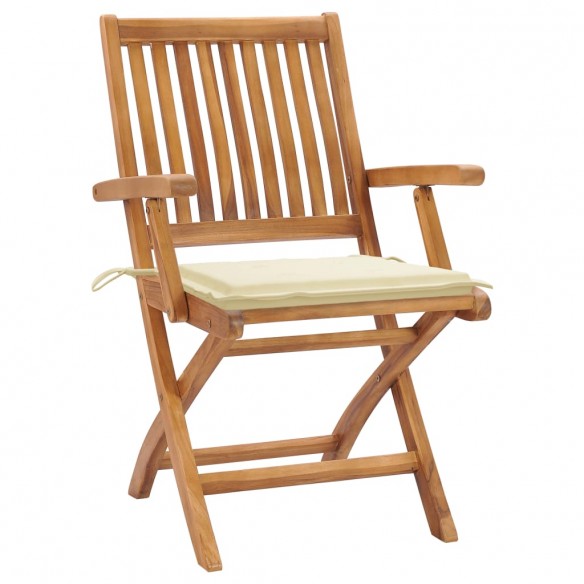 Chaises de jardin 2 pcs avec coussins crème Bois de teck massif