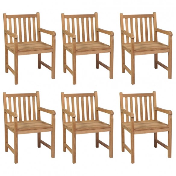 Chaises de jardin 6 pcs avec coussins vert Bois de teck solide