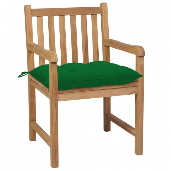 Chaises de jardin 6 pcs avec coussins vert Bois de teck solide