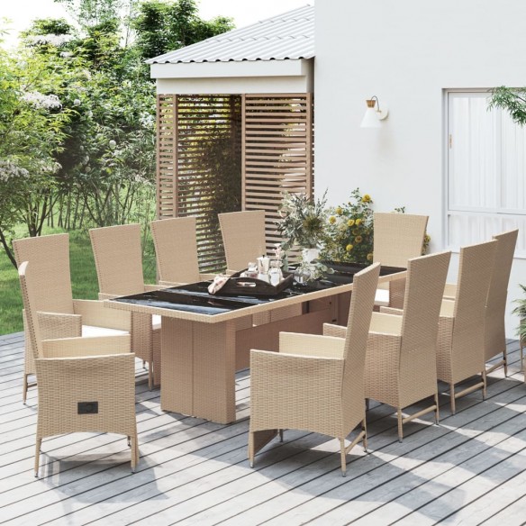 Ensemble à manger de jardin et coussins 11 pcs beige poly rotin