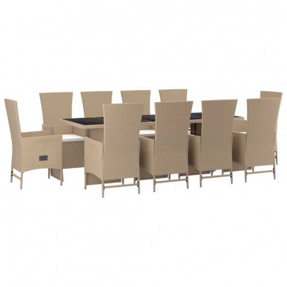 Ensemble à manger de jardin et coussins 11 pcs beige poly rotin