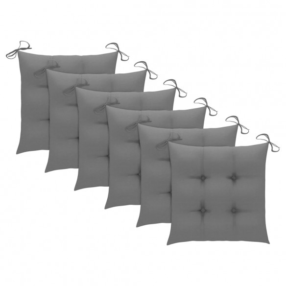 Chaises de jardin 6 pcs avec coussins gris Bois de teck solide