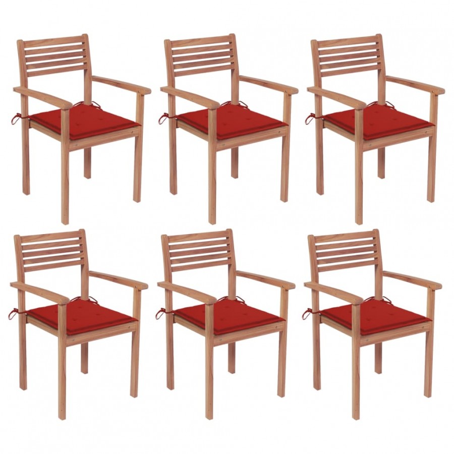 Chaises de jardin empilables avec coussins 6 pcs Teck solide