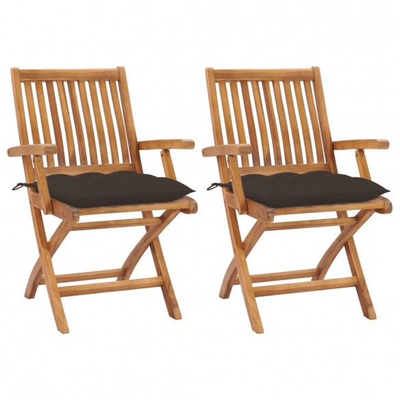 Chaises de jardin 2 pcs avec coussins taupe Bois de teck massif