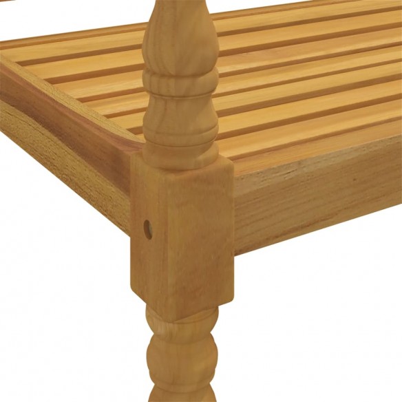 Banc Batavia coussin à motif de carreaux gris 150cm Bois teck