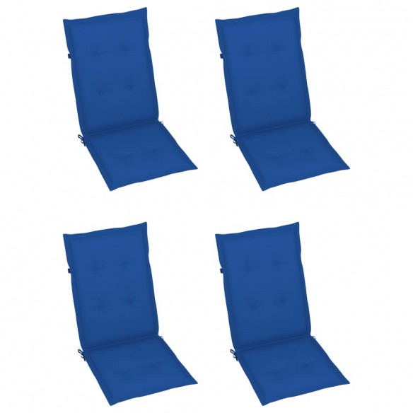 Chaises de jardin 4 pcs avec coussins bleu royal Bois de teck