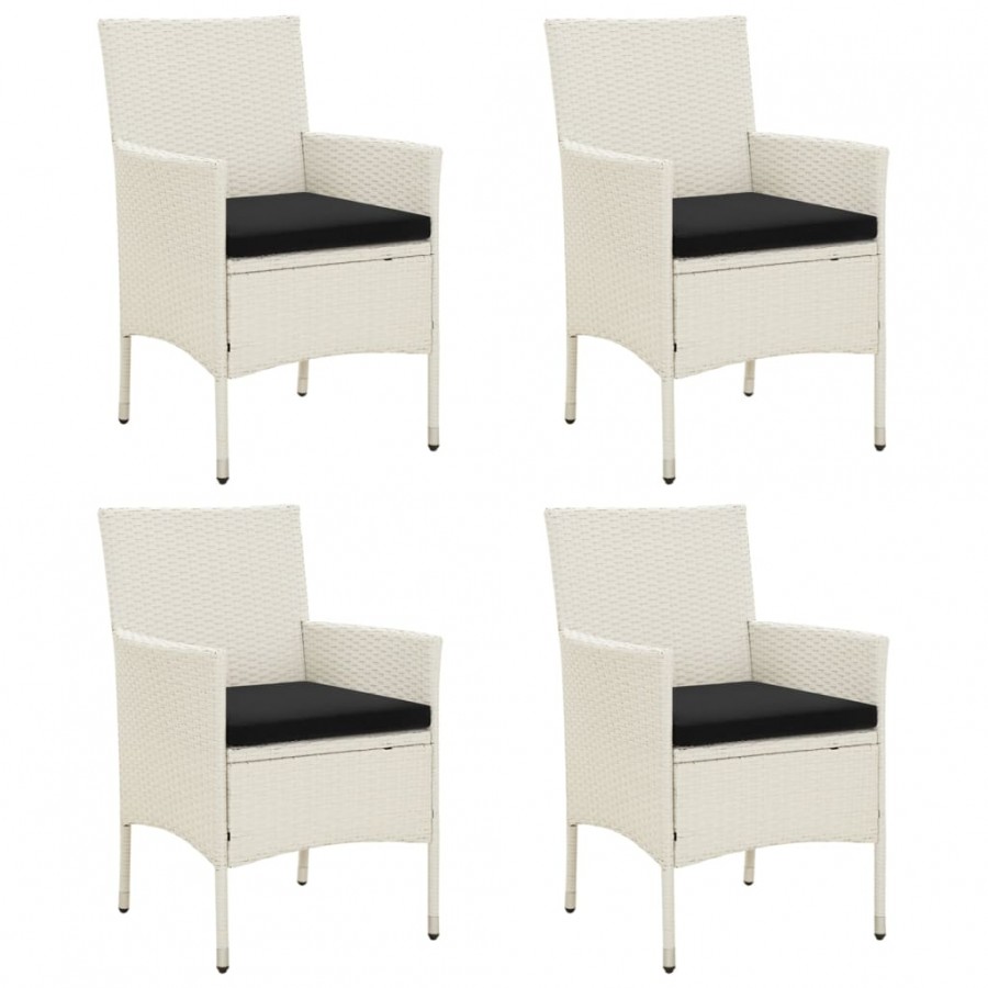 Chaises de jardin avec coussins 4 pcs Résine tressée Blanc