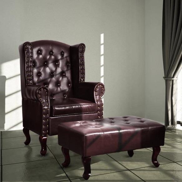 Fauteuil avec repose-pied Marron foncé Similicuir