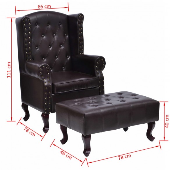 Fauteuil avec repose-pied Marron foncé Similicuir