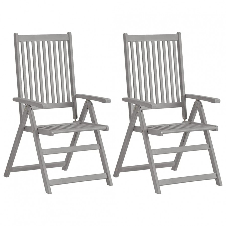 Chaises inclinables de jardin 2 pcs Gris Bois solide d'acacia