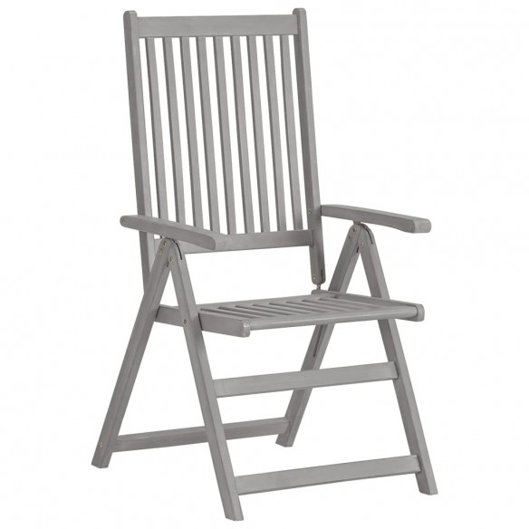 Chaises inclinables de jardin 2 pcs Gris Bois solide d'acacia